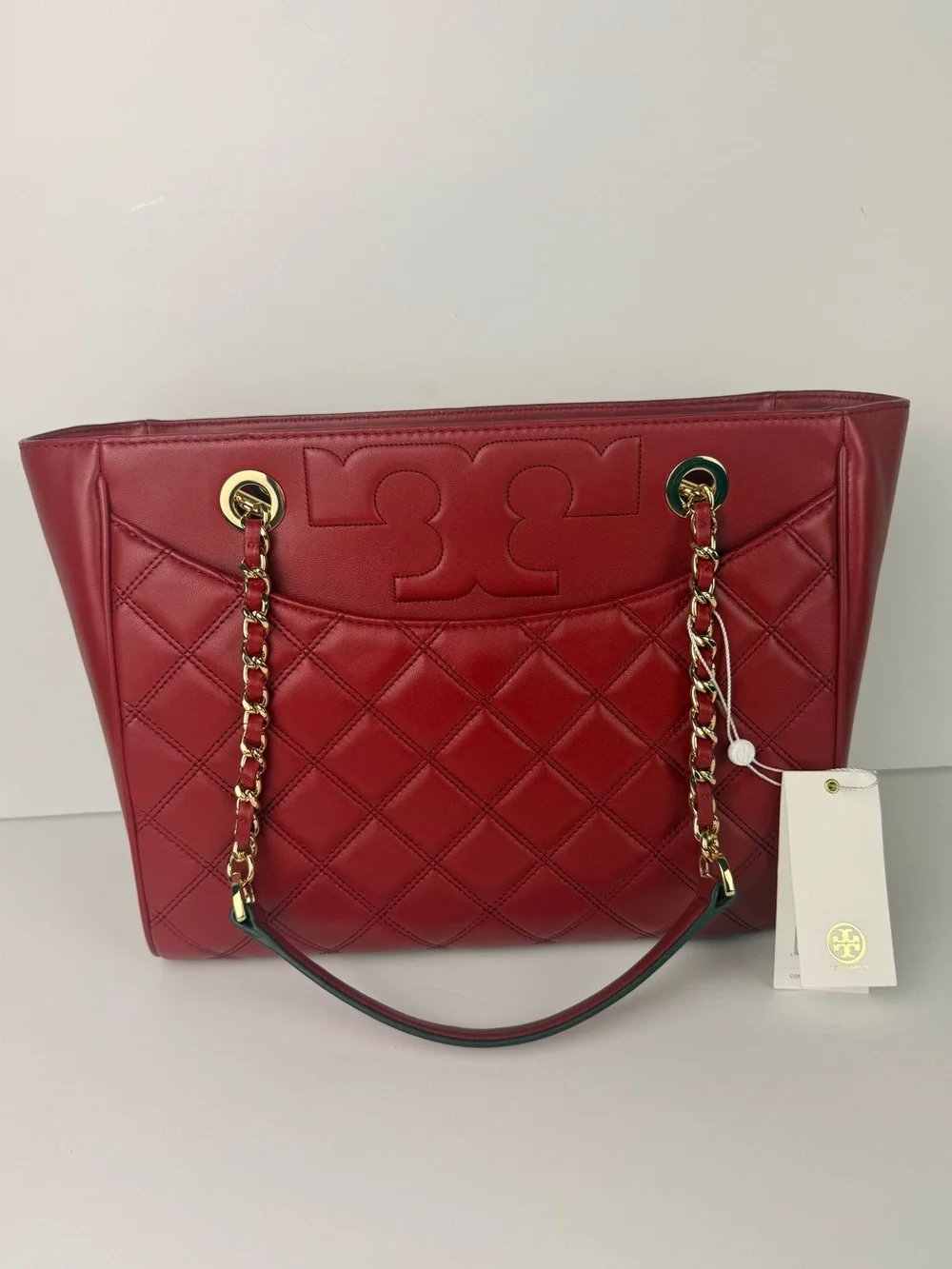 Tory Burch Savannah Small Flat Tote Redstone Red Gold Hardware $498